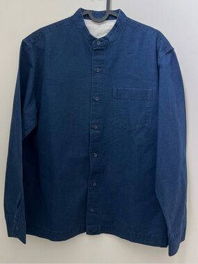 Muji Navy Blue Band Collar Button-Down Shirt